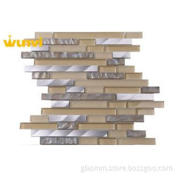 Antibacterial Strip Glass And Metal Mosaic Tile For Kitchen
